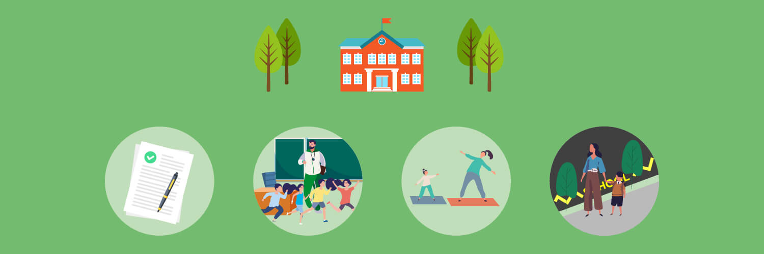 Illustrated icons to showcase some education buildings and settings