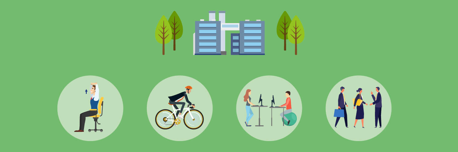 Illustrated icons to showcase some workplace buildings and settings